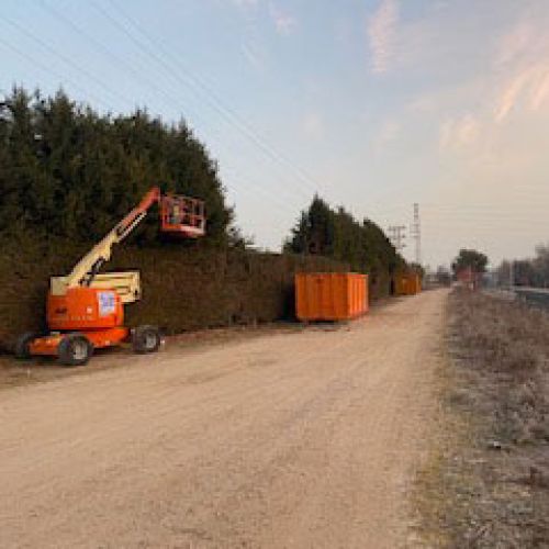 Imagen de grúa de color naranja para trabajos en altura