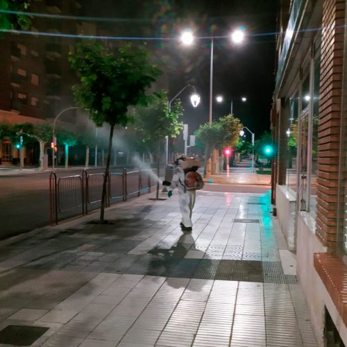 Imagen de trabajador realizando tratamiento fitosanitario en exterior